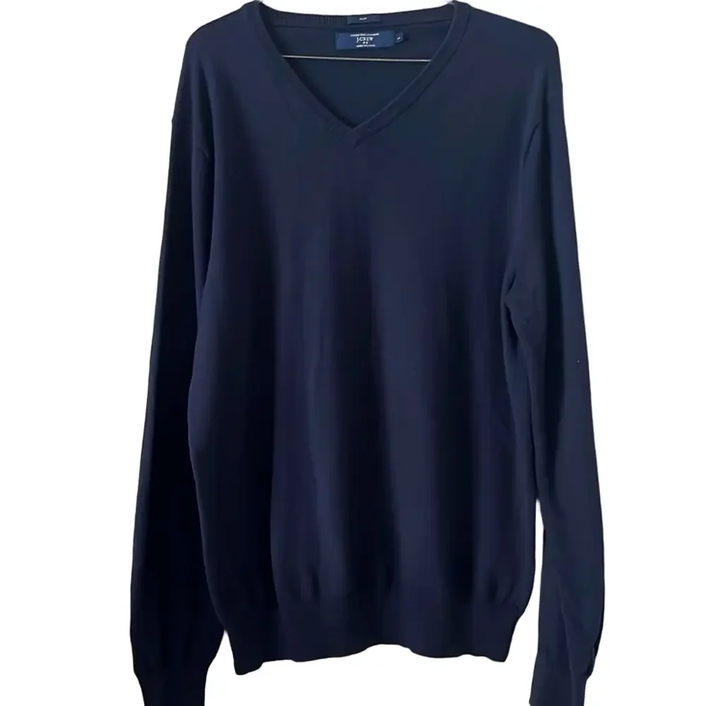 J.Crew Cotton with Cashmere V-neck sweater slim Lrg navy blue‎ casual minimalist